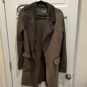 Faux suede sweater coat